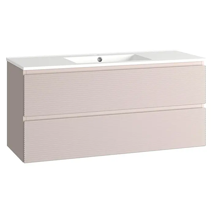 Mueble bajo de lavabo Cristal 2 cajones - L x An x Al: 45 x 120 x 60 cm, Rosa, Número de cajones: 2 ud. - El mueble de baño con lavabo blanco cuenta con dos cajones con superficie acanalada y un diseño moderno.