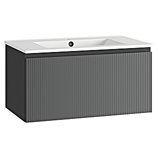 Mueble de lavabo Cristal (L x An x Al: 45 x 80 x 40 cm, Negro, Número de cajones: 1 ud.)
