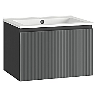 Mueble de lavabo Cristal (L x An x Al: 45 x 60 x 40 cm, Negro, Número de cajones: 1 ud.)