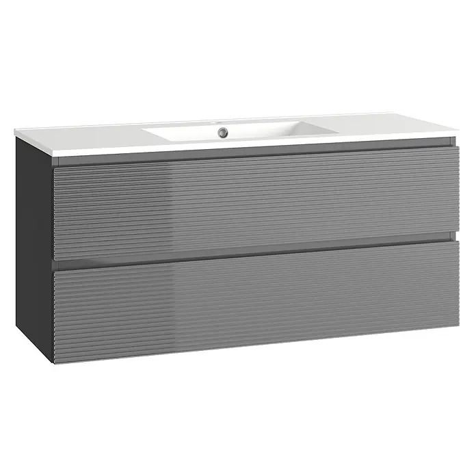 Mueble bajo de lavabo Cristal 2 cajones - L x An x Al: 45 x 120 x 60 cm, Negro, Número de cajones: 2 ud. - Este mueble de baño gris ofrece un almacenamiento elegante en el baño. El diseño moderno cuenta con dos cajones y una encimera blanca.