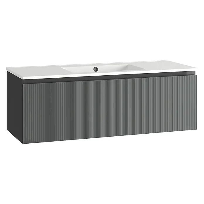 Mueble bajo de lavabo Cristal - L x An x Al: 45 x 120 x 40 cm, Negro - Mueble de baño gris con lavabo blanco y frente acanalado para un diseño moderno de baño.