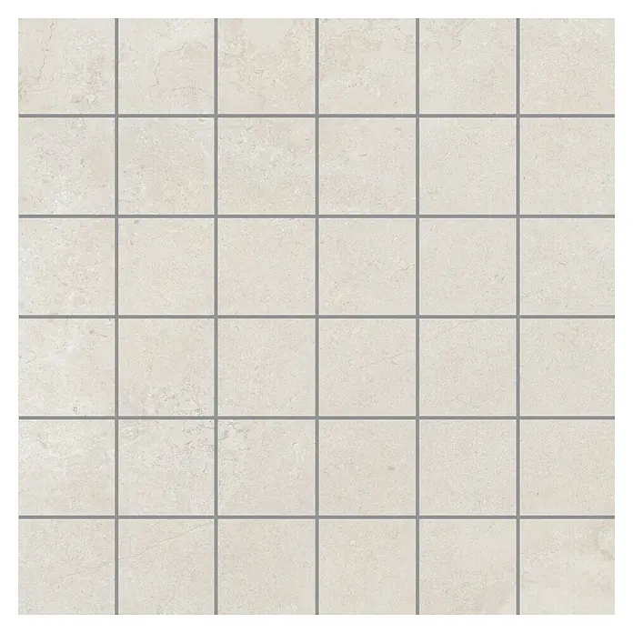 RAK Ceramics Valdi Mosaikfliese - 30 x 30 cm, White, Matt - Beige Bodenfliesen mit quadratischem Muster und grauen Fugenlinien, die eine elegante und zeitlose Optik bieten.