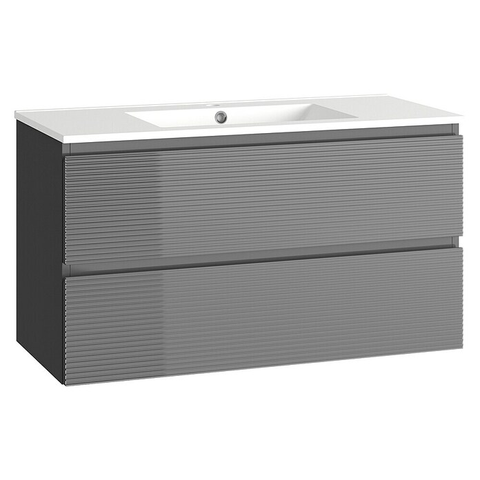Mueble de lavabo Cristal 2 cajones (L x An x Al: 45 x 100 x 60 cm, Negro, Número de cajones: 2 ud.) | BAUHAUS
