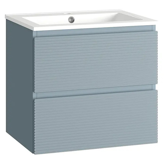 Conjunto de mueble de baño Cristal - Ancho: 60 cm, Azul, 3 pzs., Número de cajones: 2 ud. - Atractivo mueble de baño con lavabo. El mueble bajo lavabo en gris azulado con dos cajones ofrece espacio de almacenamiento y elegancia.