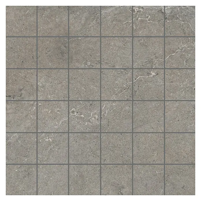 RAK Ceramics Valdi Mosaikfliese - 30 x 30 cm, Taupe, Matt - Bild einer grauen Mosaikfliese mit quadratischen Abschnitten, ideal für Bad oder Küche.