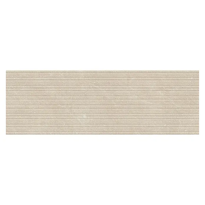 Wandfliese Manresa Lines - 39,8 x 119,8 cm, Beige, Matt - Beige Keramikfliese mit horizontaler Textur für Wand- und Bodenbeläge. Elegantes Design für moderne Innenräume.