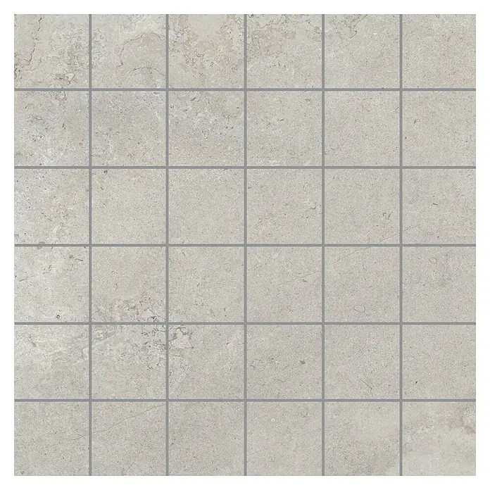 RAK Ceramics Valdi Mosaikfliese - 30 x 30 cm, Light Grey, Matt - Helle Marmorfliesen im Quadratmuster, ideal für stilvolle Boden- oder Wandgestaltung, präsentieren eine robuste und doch elegante Oberfläche.