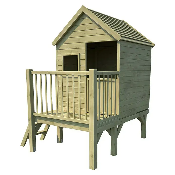Soulet Spielhaus Winny - L x B x H: 155 x 175 x 210 cm, Holz, Natur - Holzspielhaus auf Stelzen mit Geländer und kleinem Fenster. Ideal zum Spielen im Garten.