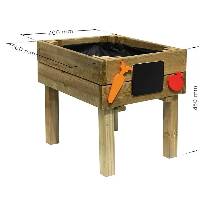 Soulet Hochbeet Lernbeet Marguerite - 40 x 50 x 45 cm, Holz, Natur - Dieser Pflanztisch aus Holz mit Tafel, Karotte und Apfel ist ideal für kleine Gärtner. Die Maße sind 400 x 500 x 450 mm.