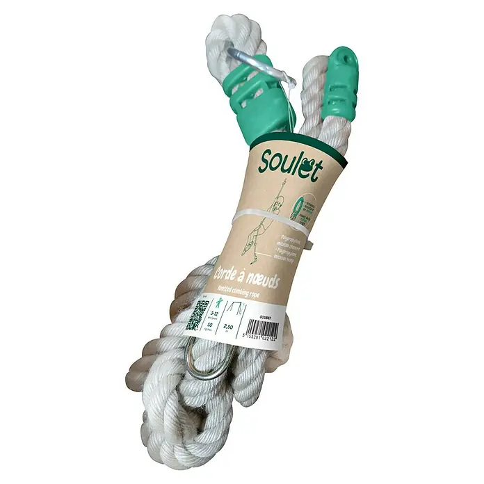 Soulet Kletterseil - Länge: 240 cm - Nahaufnahme eines Soulet Kletterseils mit Knoten, geeignet für Kinder von 3-12 Jahren.