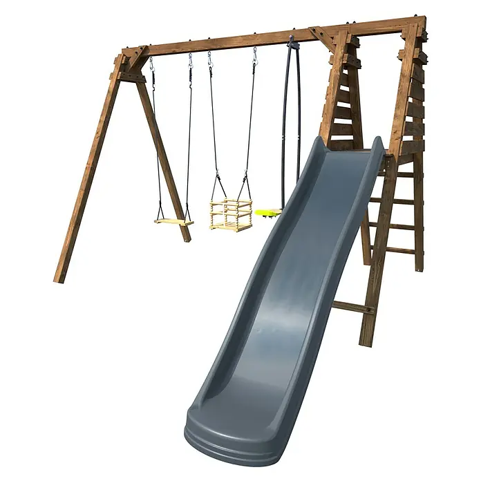 Soulet Schaukel Trefle - B x L: 351 x 291 cm, Holz - Ein vielseitiges Spielplatzgerät mit Schaukeln und Rutsche, perfekt für stundenlangen Spaß im Freien. Hergestellt aus robustem Holz und langlebigem Kunststoff.