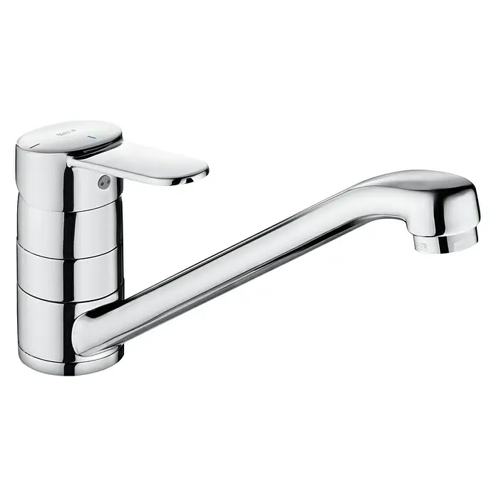 Roca Mitos Grifo de cocina - Giratoria, Cromo, Brillante - Un grifo de cocina cromado y brillante con un diseño elegante, perfecto para cocinas y baños modernos.