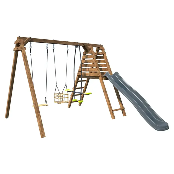 Soulet Schaukel Trefle - B x L: 351 x 291 cm, Holz - Holzspielplatz mit Schaukeln, Klettergerüst und Rutsche für Kinder zum Spielen und Spaß haben im Freien.