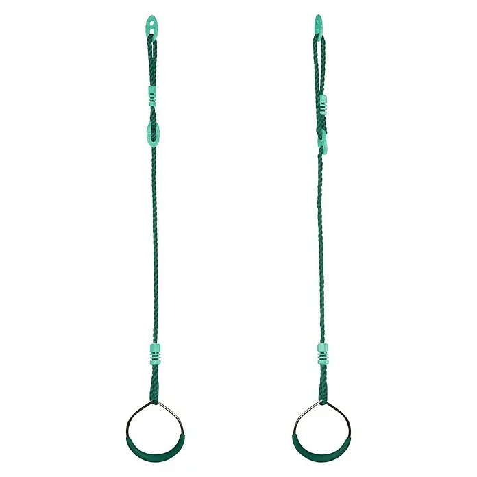 Soulet Turnring-Set - Grün - Nahaufnahme einer grünen Sprossenwand mit Ringen, ein Trainingsgerät für vielseitige Übungen zur Stärkung des Körpers.