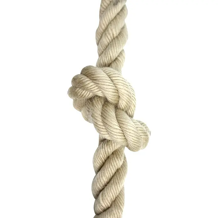 Soulet Kletterseil - Länge: 240 cm - Hellfarbenes Naturfaserseil mit einem Knoten in der Mitte.