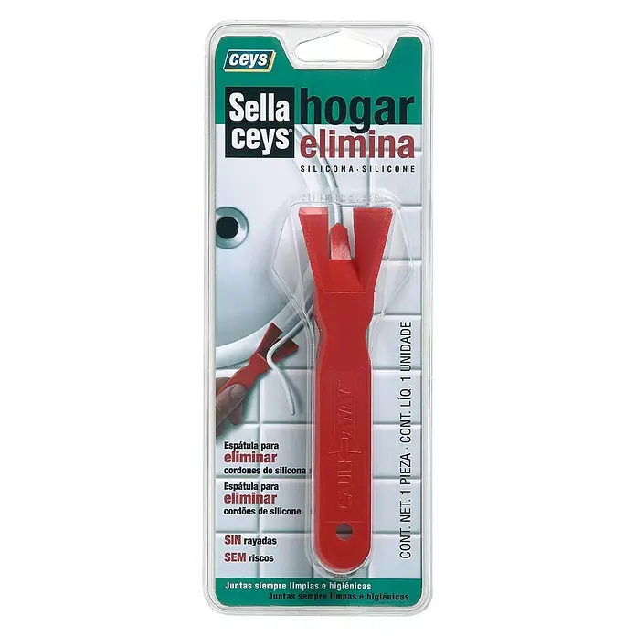 Ceys Espátula para juntas de silicona Elimina - Rojo - Removedor de sellador de silicona Ceys: Una herramienta roja para la eliminación limpia e higiénica de juntas de silicona en el hogar sin rayar.