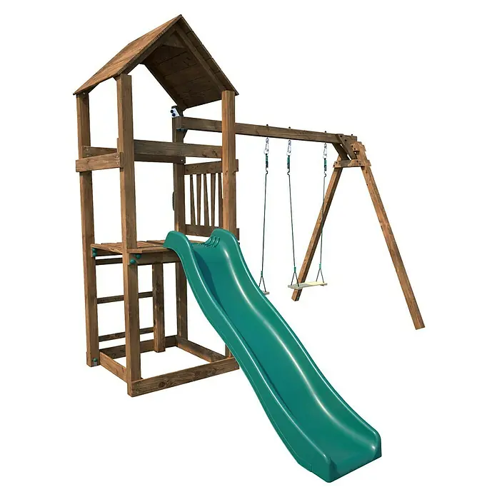 Soulet Kinderspielturm Noumea - L x B x H: 2.730 x 3.130 x 2.370 mm, Holz - Holzspielturm mit Rutsche und Schaukel für Kinder zum Spielen im Garten.