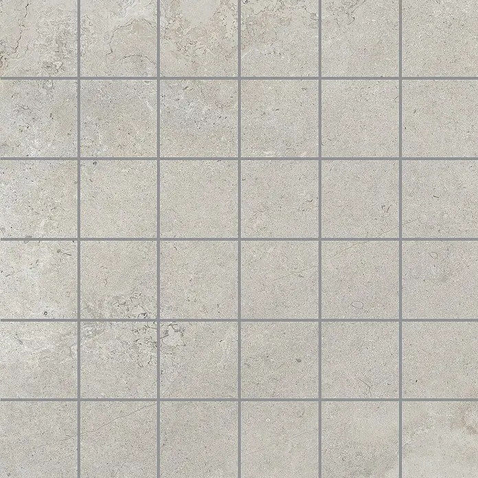 RAK Ceramics Valdi Mosaikfliese - 30 x 30 cm, Light Grey, Matt - Beige quadratische Fliesen mit hellgrauen Fugen für ein modernes und stilvolles Oberflächendesign.