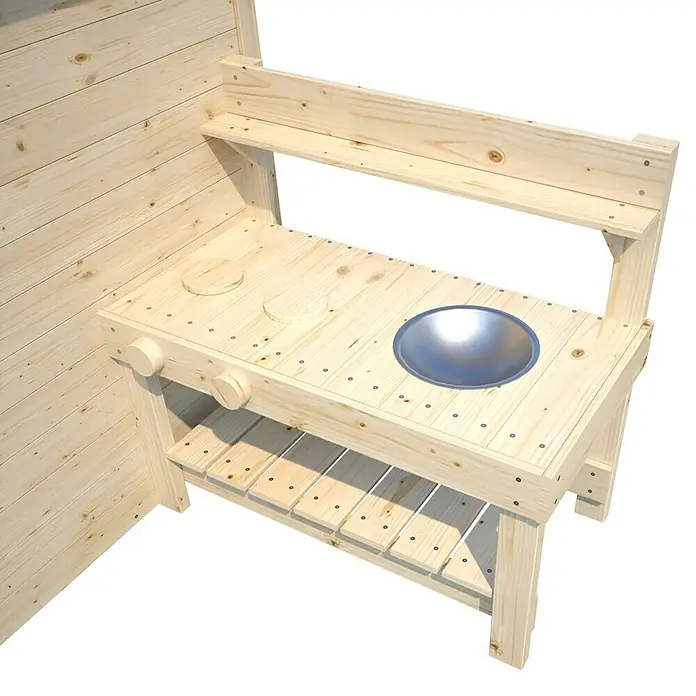 Soulet Spielhaus Blanche - L x B x H: 302 x 127 x 162 cm, Holz - Hölzerne Spielküche mit Spüle und Herdplatten für Kinder zum fantasievollen Spielen und Kochen.