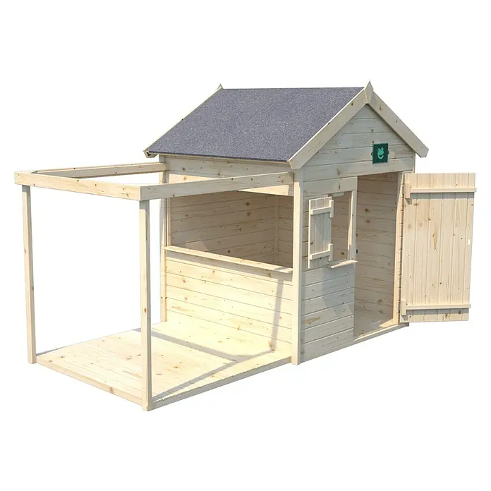 Soulet Spielhaus Epicerie - L x B x H: 245 x 128 x 165 cm, Holz - Ein geräumiges, unbehandeltes Holzspielhaus mit überdachter Veranda, ideal für fantasievolle Spiele im Freien.