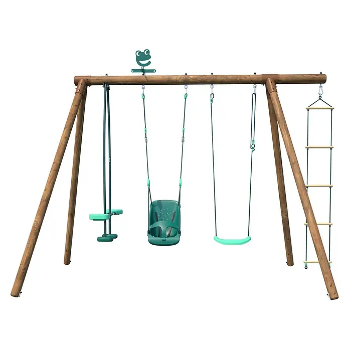 Soulet Schaukel Suzon - B x L: 318 x 189 cm, Holz - Eine Schaukel mit verschiedenen Schaukeltypen und einer Kletterleiter, ideal für Kinder zum Spielen und Spaß haben.