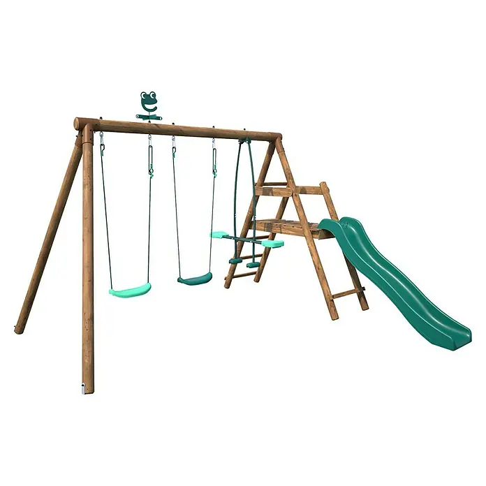 Soulet Schaukel Figue - B x L: 283 x 312 cm, Holz - Spielplatzgerät mit Schaukeln, Sprossenwand und Rutsche für Kinder zum Spielen und Austoben im Freien.