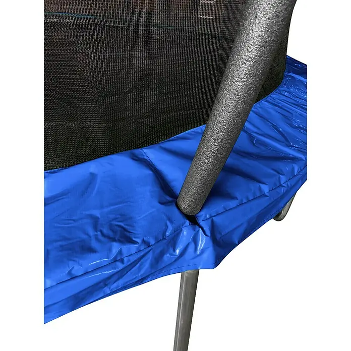 Soulet Trampolin - Ø x H: 366 x 260 cm - Nahaufnahme eines Trampolinrandes mit blauem Polster und Schutznetz.