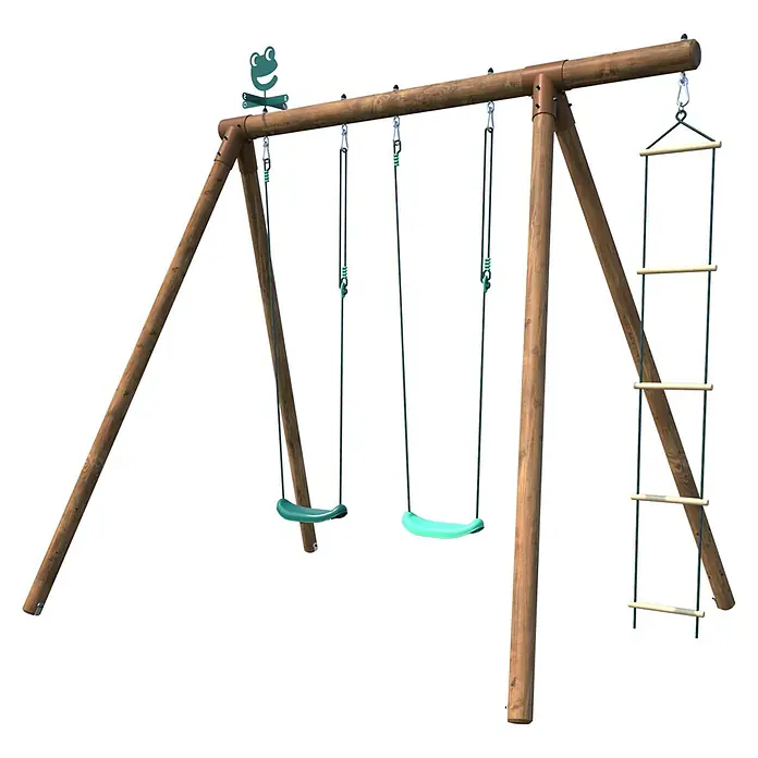 Soulet Schaukel Arthur - B x L: 189 x 278 cm, Holz - Ein hölzernes Schaukelgestell mit zwei Schaukeln und einer Strickleiter. Perfekt für Kinder, um draußen Spaß zu haben.