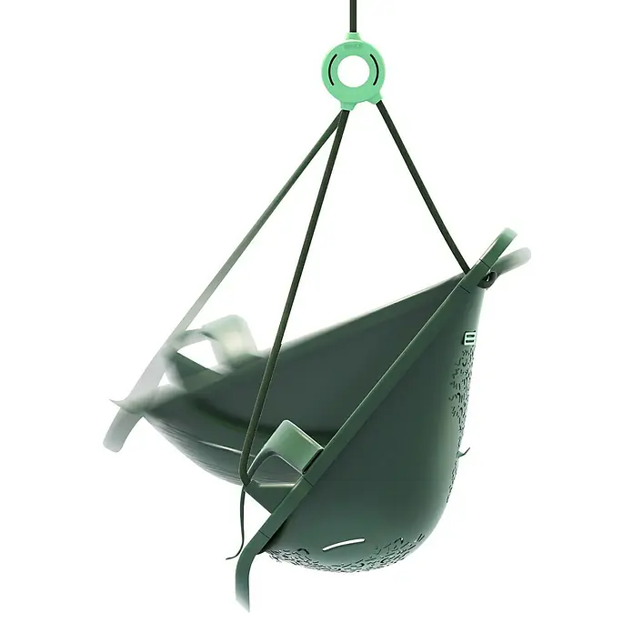 Soulet Babyschaukel Lilly - L x B x H: 350 x 160 x 600 mm, Kunststoff, Altersempfehlung: 6 Mon - 36 Mon - Eine grüne Nestschaukel hängt an Seilen von einer Aufhängung. Die Schaukel ist aus Kunststoff und hat ein modernes Design.