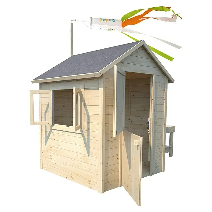 Soulet Spielhaus Jasmine - L x B x H: 221 x 127 x 162 cm - Holzspielhaus mit geöffneten Fenstern und Tür, ideal für Kinder zum Spielen im Garten. Robuste Konstruktion für langanhaltenden Spaß.