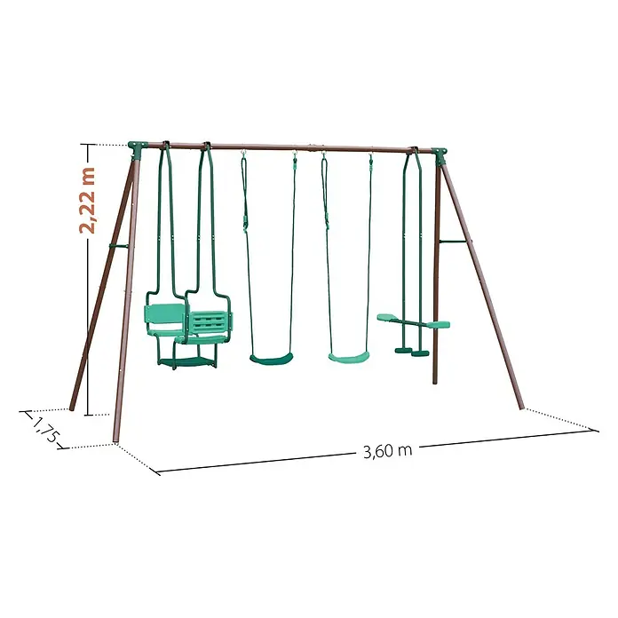 Soulet Schaukel Malo - B x L: 360 x 175 cm, Holz - Abbildung eines grünen und braunen Gartenschaukelsets mit vier Schaukeln.