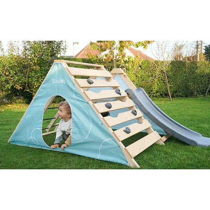Soulet Klettergerüst Hercules - 127 x 208 x 94 cm, Holz - Kinderspielplatz mit Klettergerüst und Rutsche im Garten, ideal für aktive Kinder.