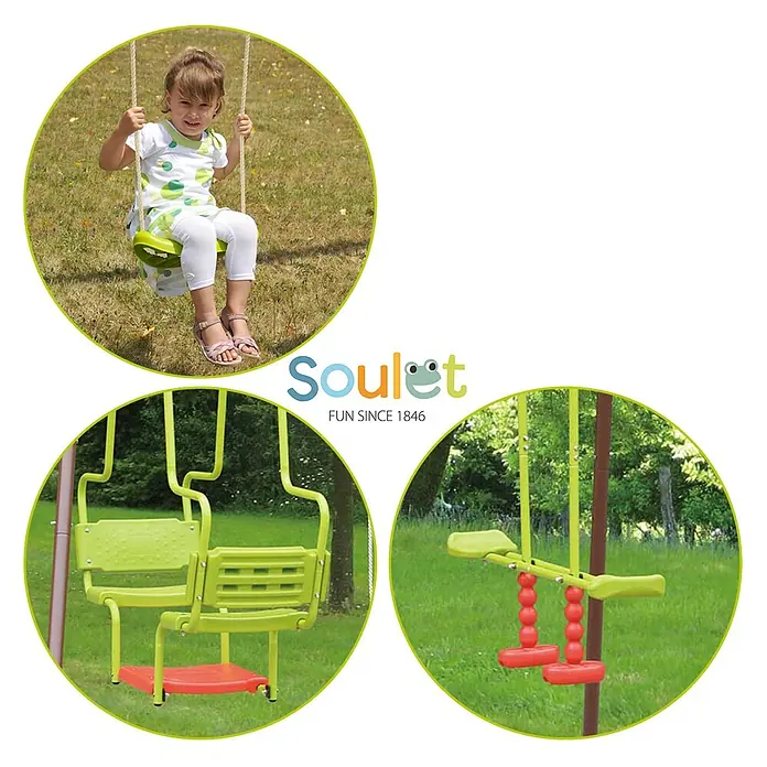 Soulet Schaukel Malo - B x L: 1.530 x 2.690 mm, Metall - Soulet Kinderschaukel-Set mit Babyschaukel, Doppelschaukel und Gondel für unbegrenzten Spielspaß im Freien.