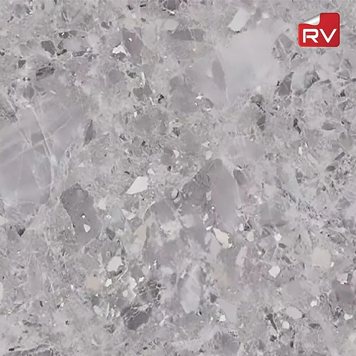 Lámina decorativa autoadhesiva vinílico autoadhesivo a metros - Piedra natural - Primer plano de una losa de mármol gris con una textura moteada, que destaca la belleza natural de la piedra.