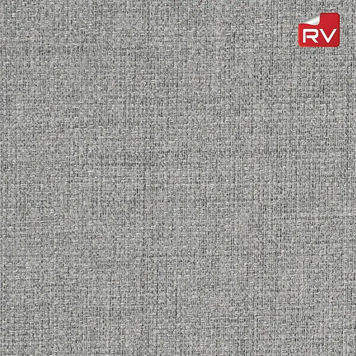 Lámina decorativa autoadhesiva vinílico autoadhesivo a metros - Textil azulado - Primer plano de un tejido textil gris con una textura fina, ideal para tapicería de muebles o cortinas. Material versátil con logotipo RV.