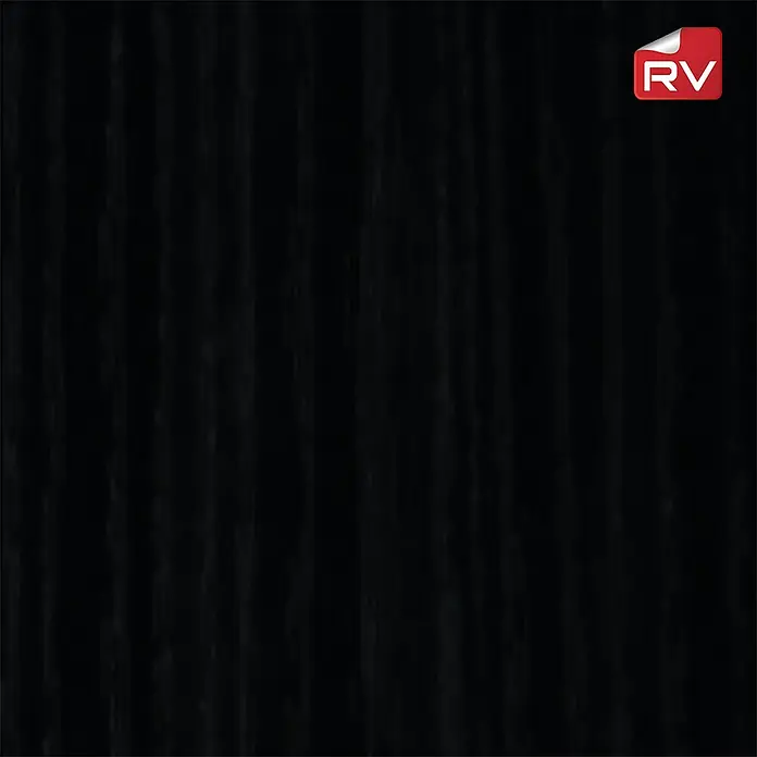 Lámina decorativa autoadhesiva vinílico autoadhesivo a metros - Madera sólida negra - Material negro con ranuras verticales, creando una textura sutil y un aspecto moderno, ideal para fondos o elementos de diseño.