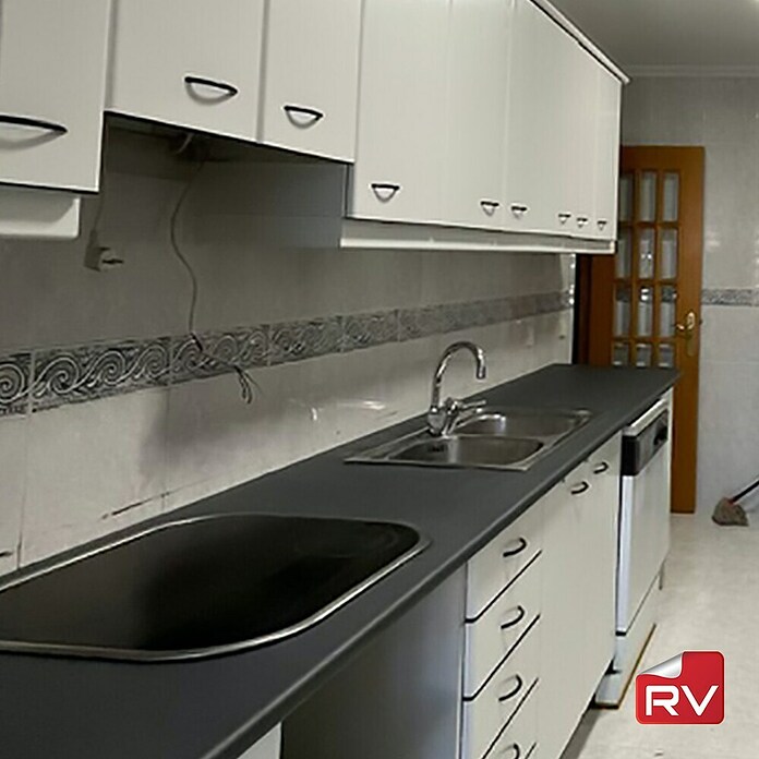 Revestimiento decorativo vinílico autoadhesivo a metros (Ancho: 124 cm, Piedra oscura, Liso) | BAUHAUS