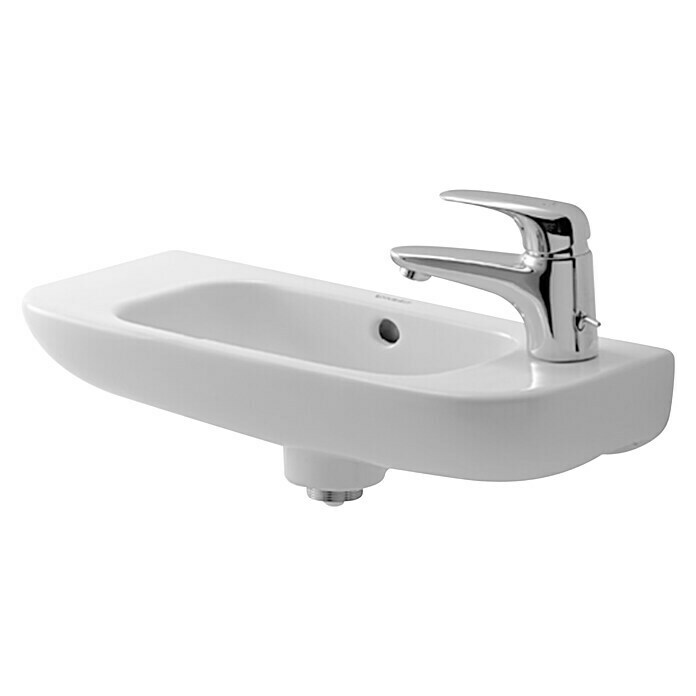 Duravit D-Code Waschbecken50 x 22 cm, Ohne Spezialglasur, Hahnloch: Rechts, Mit Überlauf, Weiß Front View