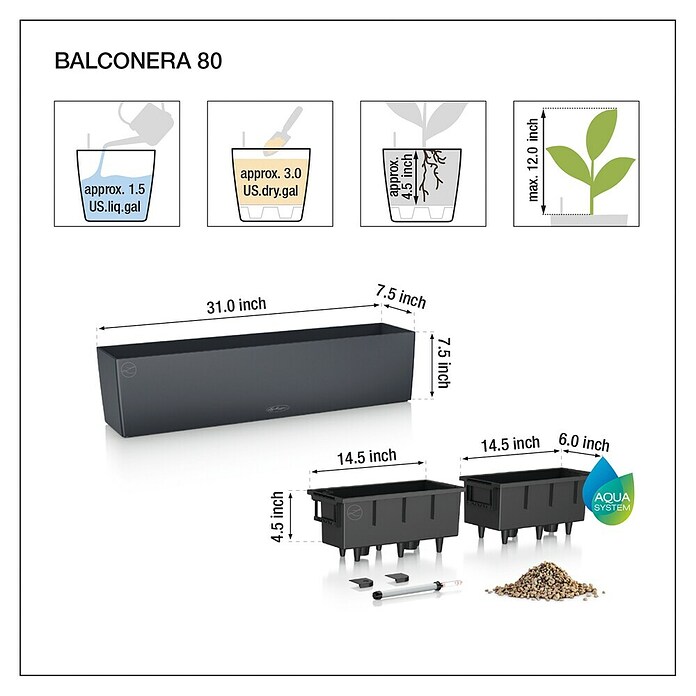 Lechuza Cottage Balkonkasten Balconera (Länge: 80 cm, Mokka)