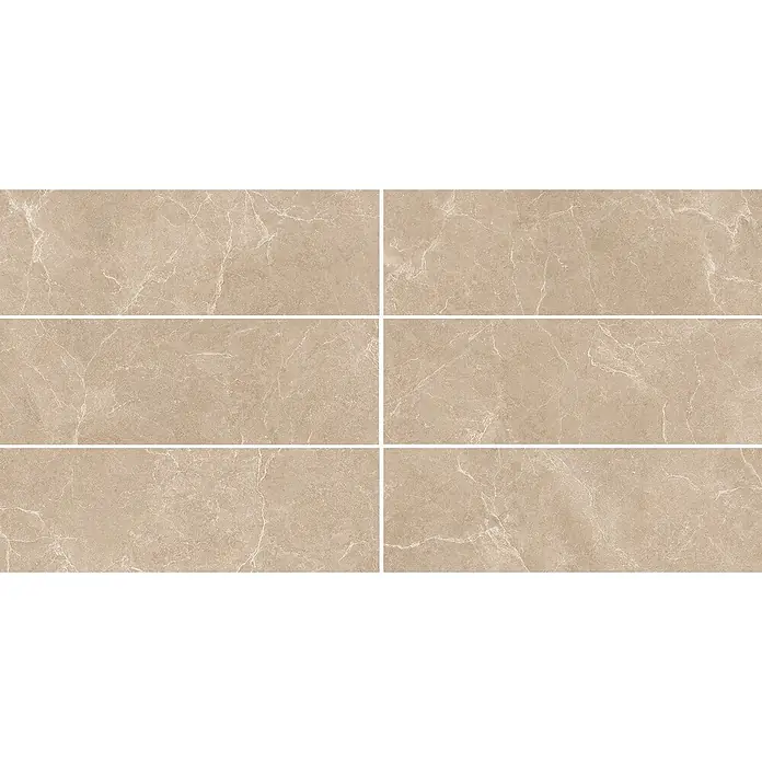 Wandfliese Benora - 39,8 x 119,8 cm, Beige, Matt - Beige Marmorfliesen mit feinen weißen Adern, die eine elegante und natürliche Optik für jeden Raum bieten.