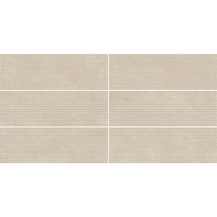 Wandfliese Manresa Lines - 39,8 x 119,8 cm, Beige, Matt - Beige Fliesen mit feiner horizontaler Linienstruktur, ideal für moderne Wand- und Bodenbeläge.
