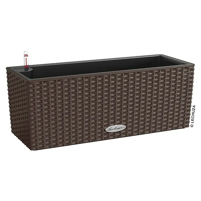 Lechuza Cottage Balkonkasten Balconera - Max. Außenlänge: 50 cm, Kunststoff, Mokka - Lechuza Pflanzkasten mit braunem Flechtmuster und Wasserstandsanzeige für stilvolle Bepflanzung im Innen- und Außenbereich.