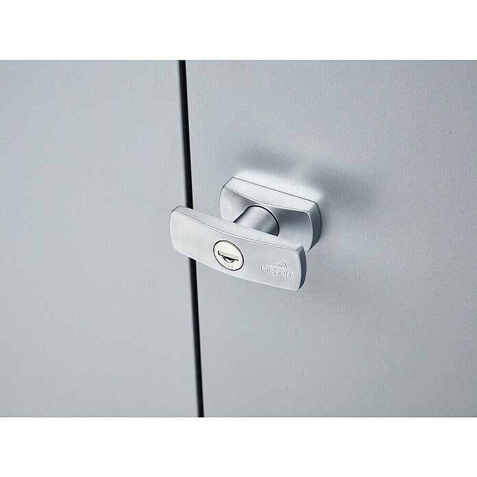 Biohort Romeo Gerätehaus Gr. L High (Außenmaß inkl. Dachüberstand (B x T): 132 x 87 cm, Stahl, Silber‑Metallic) | BAUHAUS