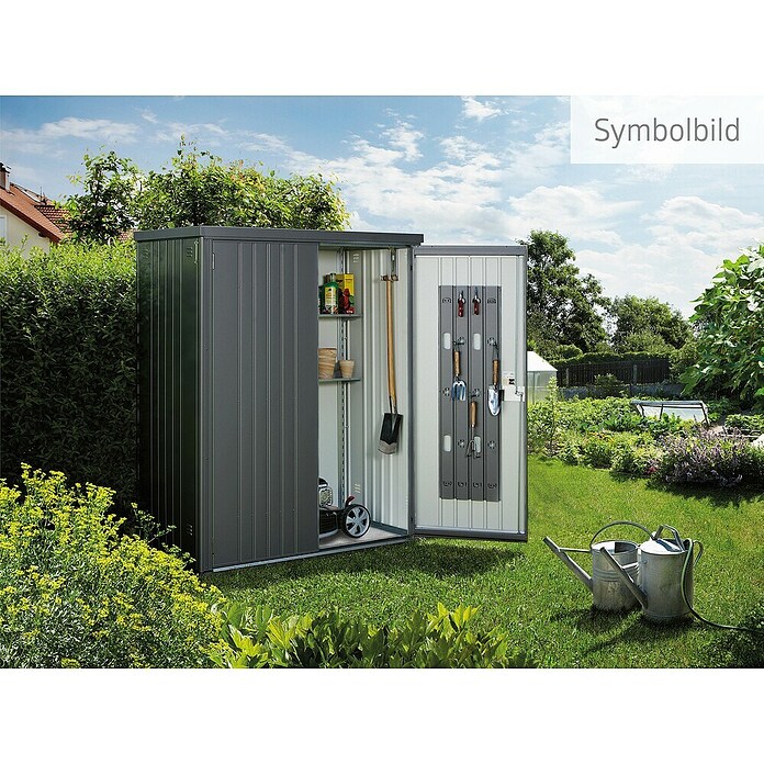 Biohort Geräteschrank Gr. 150 Large (Außenbreite inkl. Dachüberstand: 156 cm, Außentiefe inkl. Dachüberstand: 155 cm, Stahl, Quarzgrau Metallic) | BAUHAUS