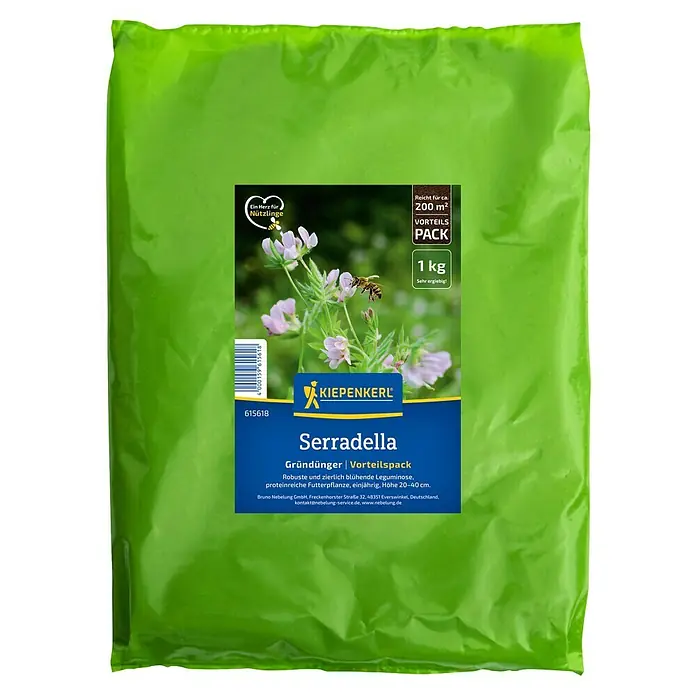 Kiepenkerl Gründüngung Serradella - 1 kg, Ornithopus sativus, 200 m² - Abbildung des Kiepenkerl Serradella Gründünger Vorteilspack, ein robuster und zierlicher Gründünger für ca. 200 m², 1 kg Packung.