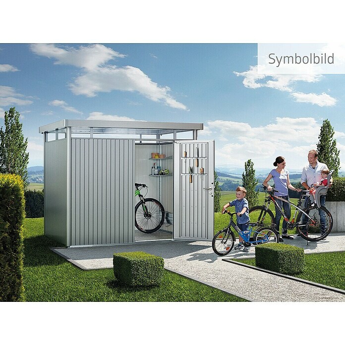 Biohort Gerätehaus HighLine (Silber Metallic, 1,55 x 2,75 x 2,22 m, Doppelflügeltür)