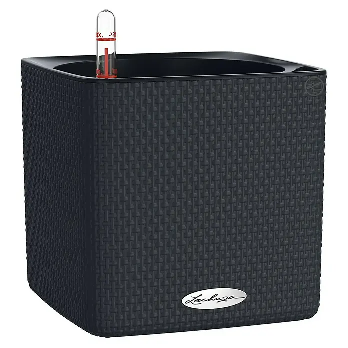 Lechuza Classico Kräutertopf Color - Außenmaß (L x B x H): 17 x 17 x 16 cm, Kunststoff, Schiefergrau - Grauer Lechuza Cube Pflanztopf mit Füllstandsanzeige, ideal für Zimmerpflanzen und zur Dekoration von Wohnräumen.