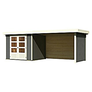 Karibu Gartenhaus Askola 3 (Außenmaß inkl. Dachüberstand (B x T): 528,5 x 238 cm, Holz, Terragrau, Mit Anbaudach, Rück- und Seitenwand)