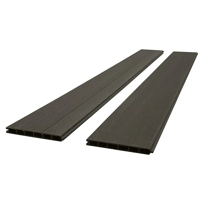 Prestige Home Living Outdoor Sichtschutzelement Set Corteza - B x H: 350 x 180 cm, WPC, Anthrazit - Zwei braune Terrassendielen aus Verbundmaterial, die die Ästhetik von Holz mit der Haltbarkeit von Kunststoffen verbinden.