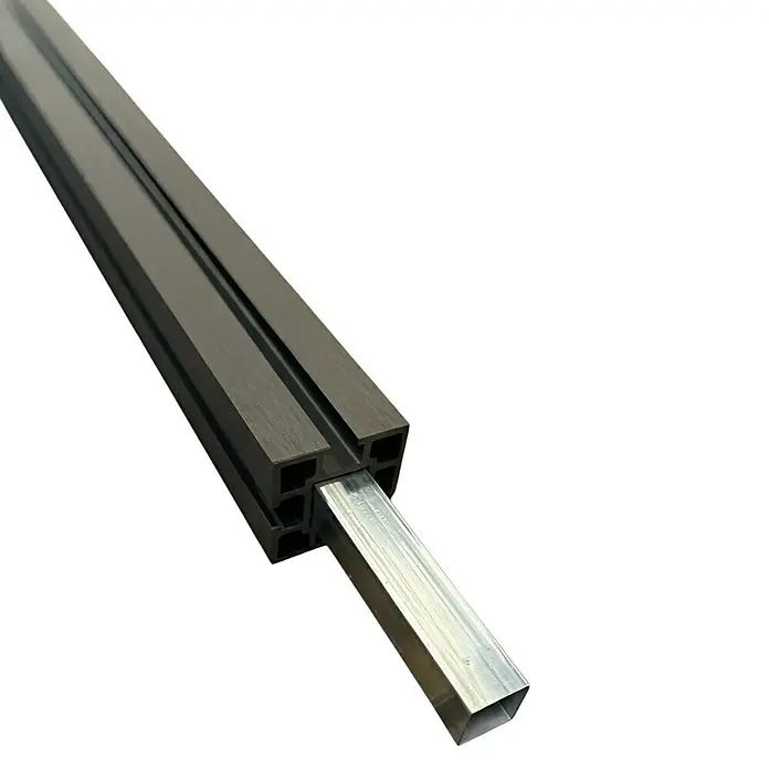 Prestige Home Living Outdoor Sichtschutzelement Set Corteza - B x H: 350 x 180 cm, WPC, Anthrazit - Nahaufnahme von Aluminiumprofilen, die ein vielseitiges Konstruktionssystem für verschiedene Anwendungen demonstrieren.